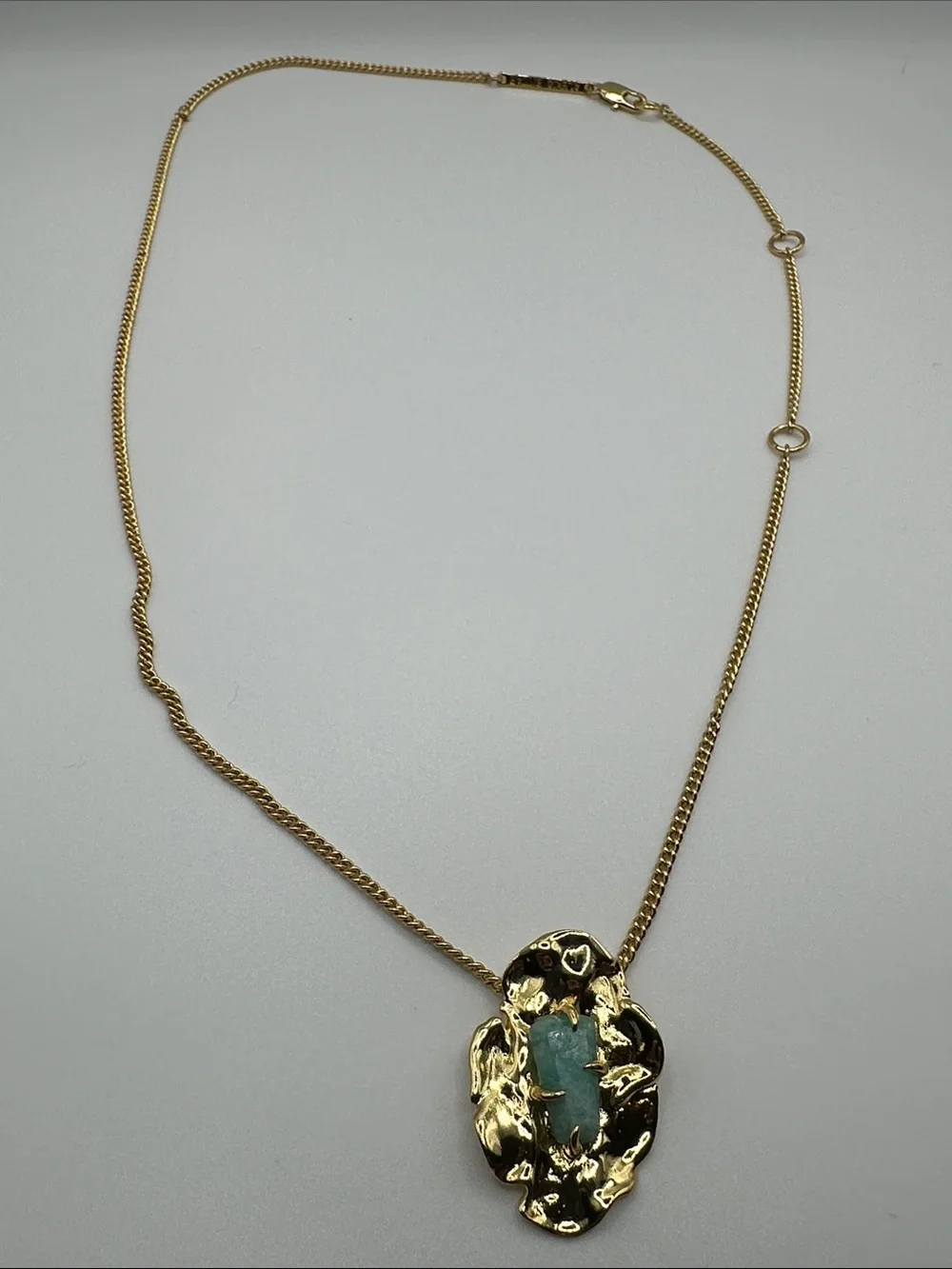 Gold-Tone Necklace with Teal Stone Pendant - Women Jewelry